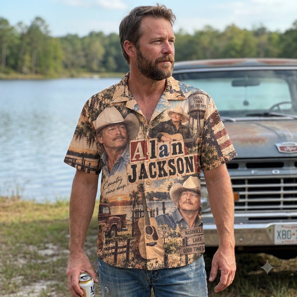Alan Jackson Vintage Collage Hawaiian Shirt, Country Music Button Up, Fan Gift