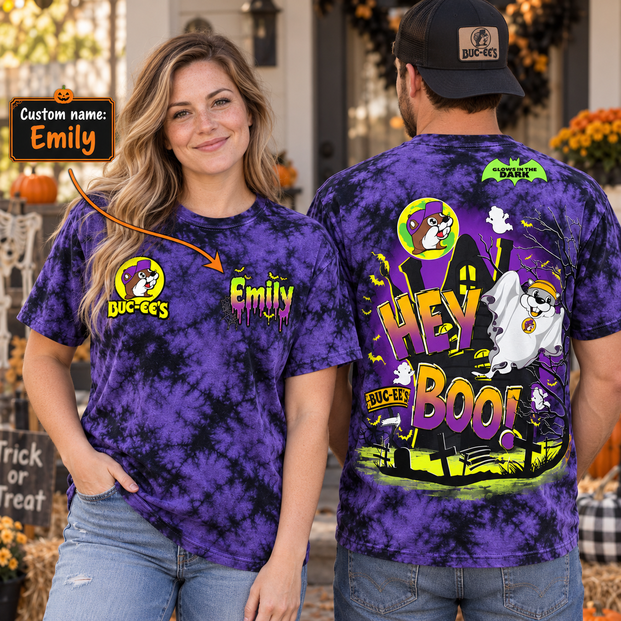 Buc-ee's Halloween Shirt, Hey Boo Glow In The Dark Style, Custom Name Spooky Tee