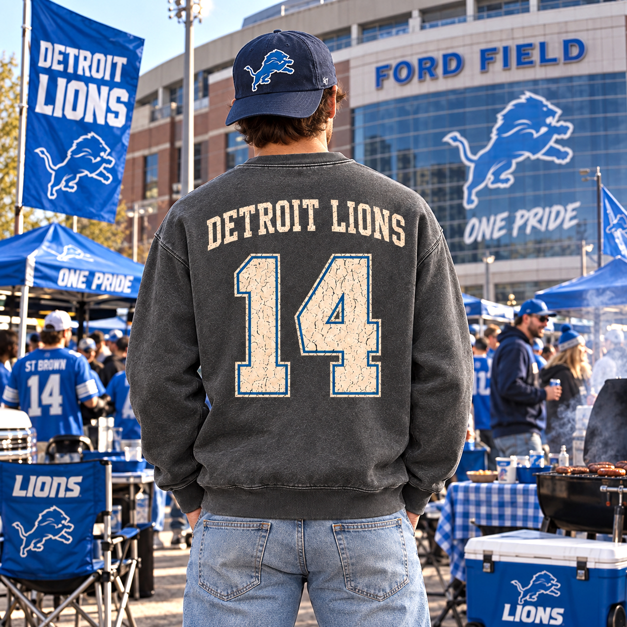 Detroit Lions St. Brown #14 Portrait Graphic Sweatshirt