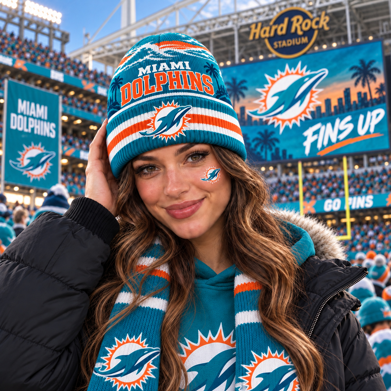 Miami Dolphins Knit Beanie Hat, Red Football Fan Winter Cap, Game Day Sports Gift
