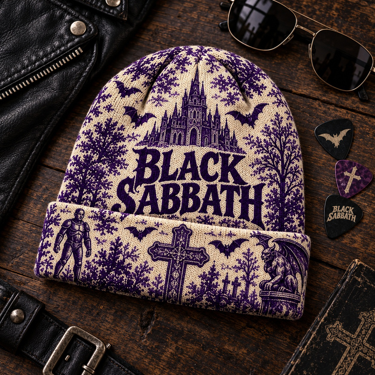 5 Knit Beanie Hat, Retro Psychedelic Rock Winter Cap, Vintage Music Fan Gift