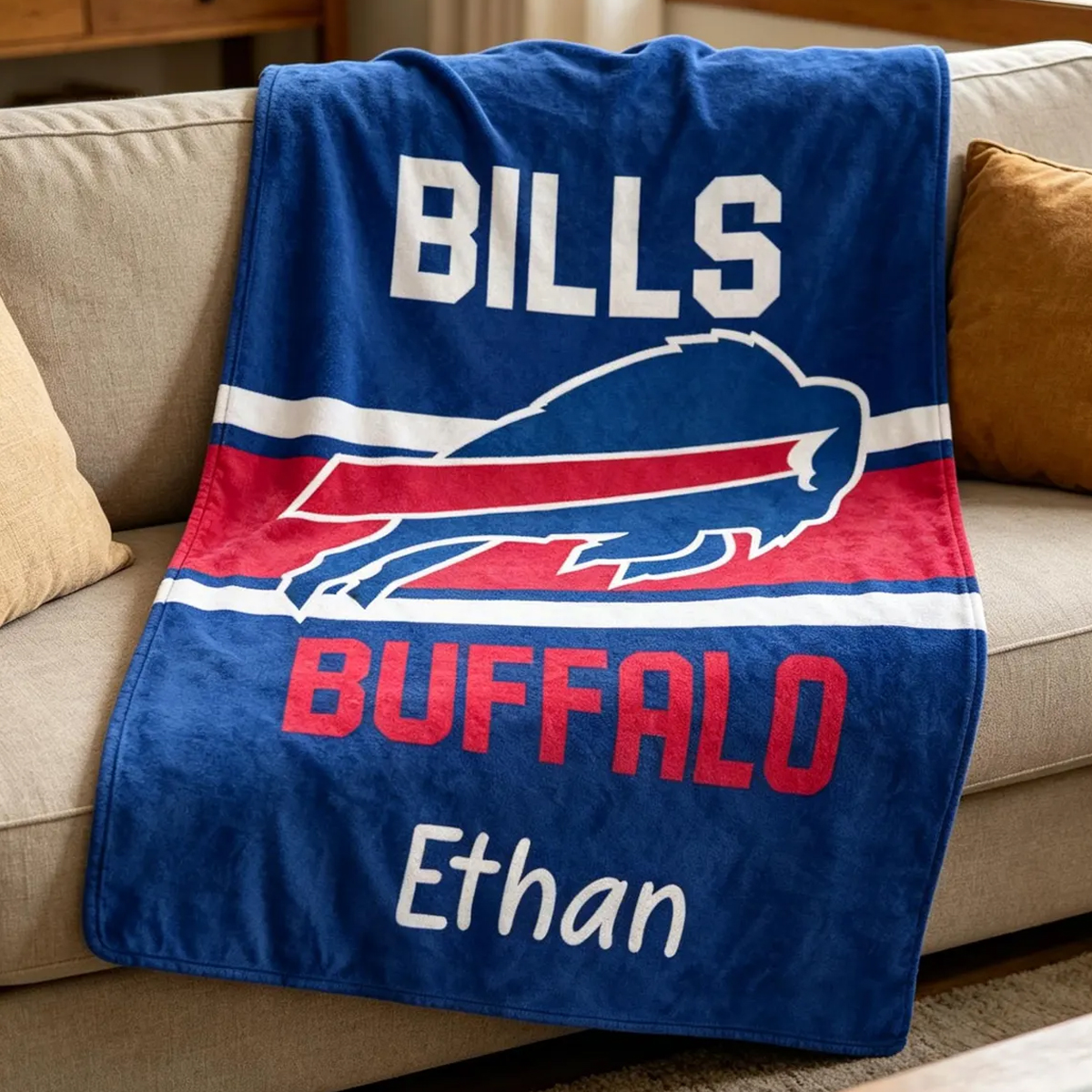 Buffalo BIlls Throw Blanket, Custom Name Sports Blanket, Red Black Game Day Gift, Football Fan Home Decor