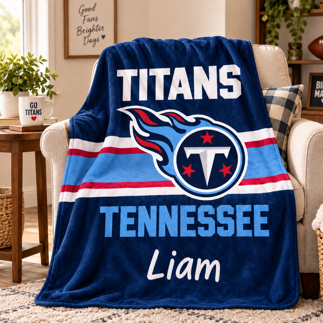 Tennessee Titans Throw Blanket, Custom Name Sports Blanket, Red Black Game Day Gift, Football Fan Home Decor