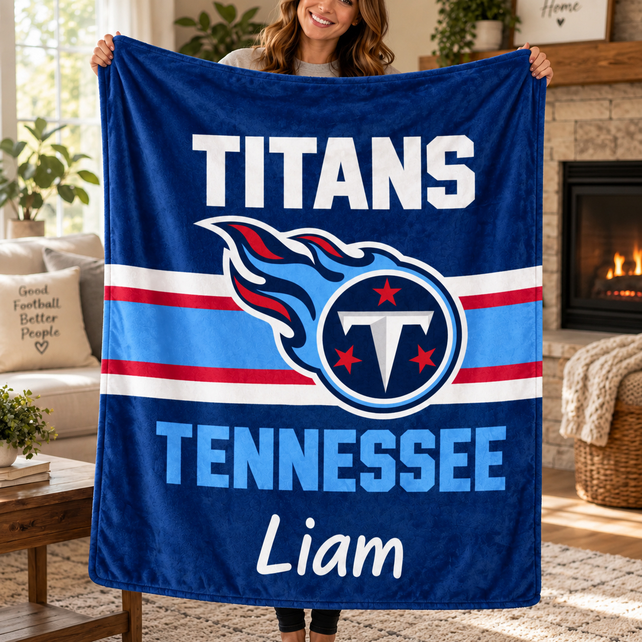Tennessee Titans Throw Blanket, Custom Name Sports Blanket, Red Black Game Day Gift, Football Fan Home Decor