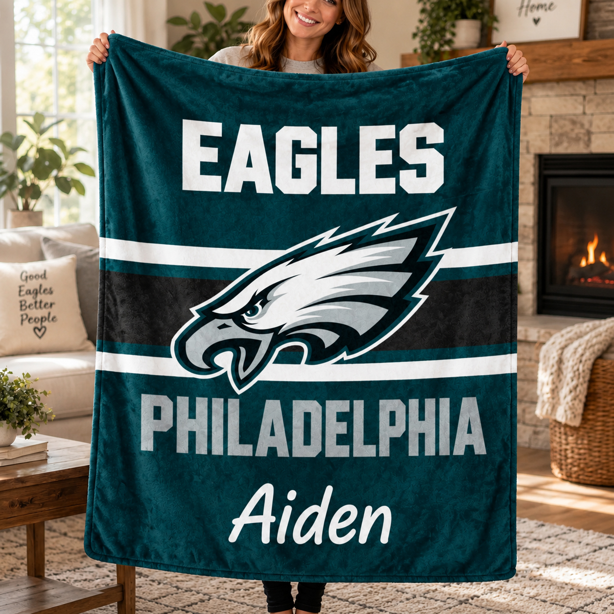 Philadelphia Eagles Throw Blanket, Custom Name Sports Blanket, Red Black Game Day Gift, Football Fan Home Decor