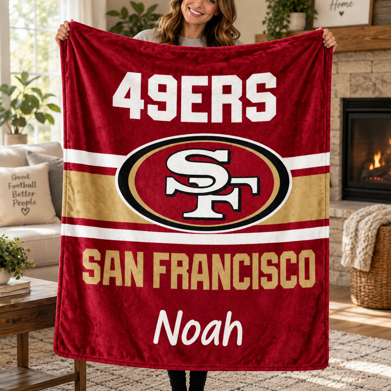 San Francisco 49ers Throw Blanket, Custom Name Sports Blanket, Red Black Game Day Gift, Football Fan Home Decor