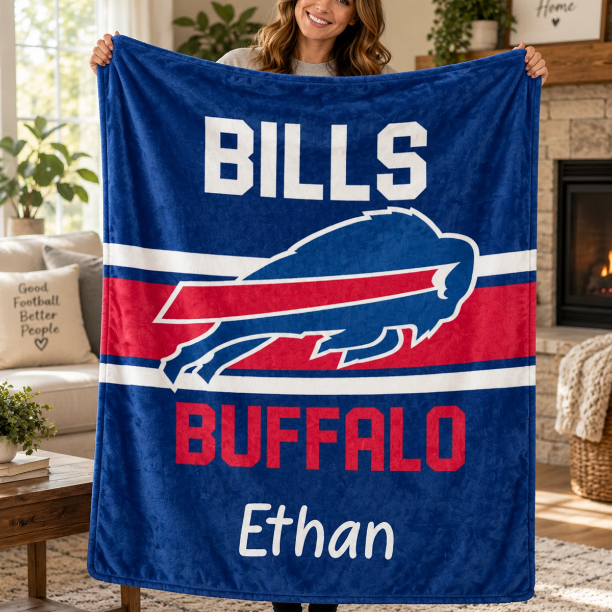 Buffalo BIlls Throw Blanket, Custom Name Sports Blanket, Red Black Game Day Gift, Football Fan Home Decor