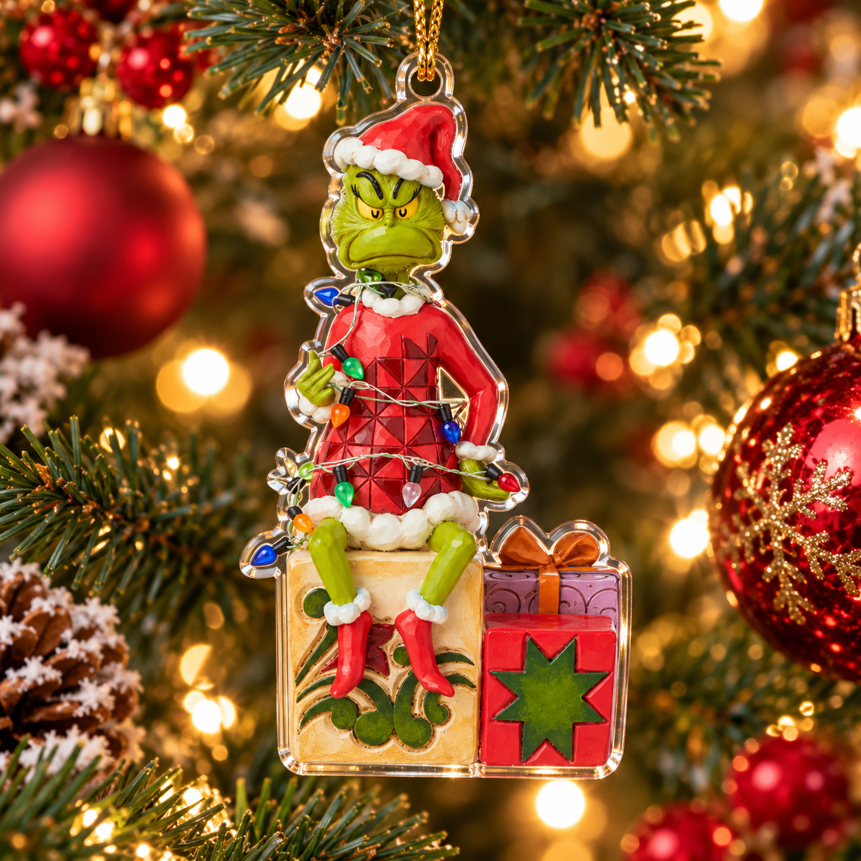 The Grinch Christmas Acrylic 2D Ornament, Funny Ladder Holiday Tree Decoration, Grinchmas Hanging Ornament, Christmas Gift