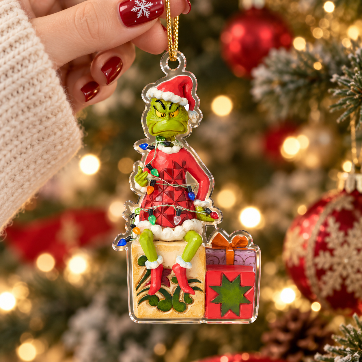 The Grinch Christmas Acrylic 2D Ornament, Funny Ladder Holiday Tree Decoration, Grinchmas Hanging Ornament, Christmas Gift