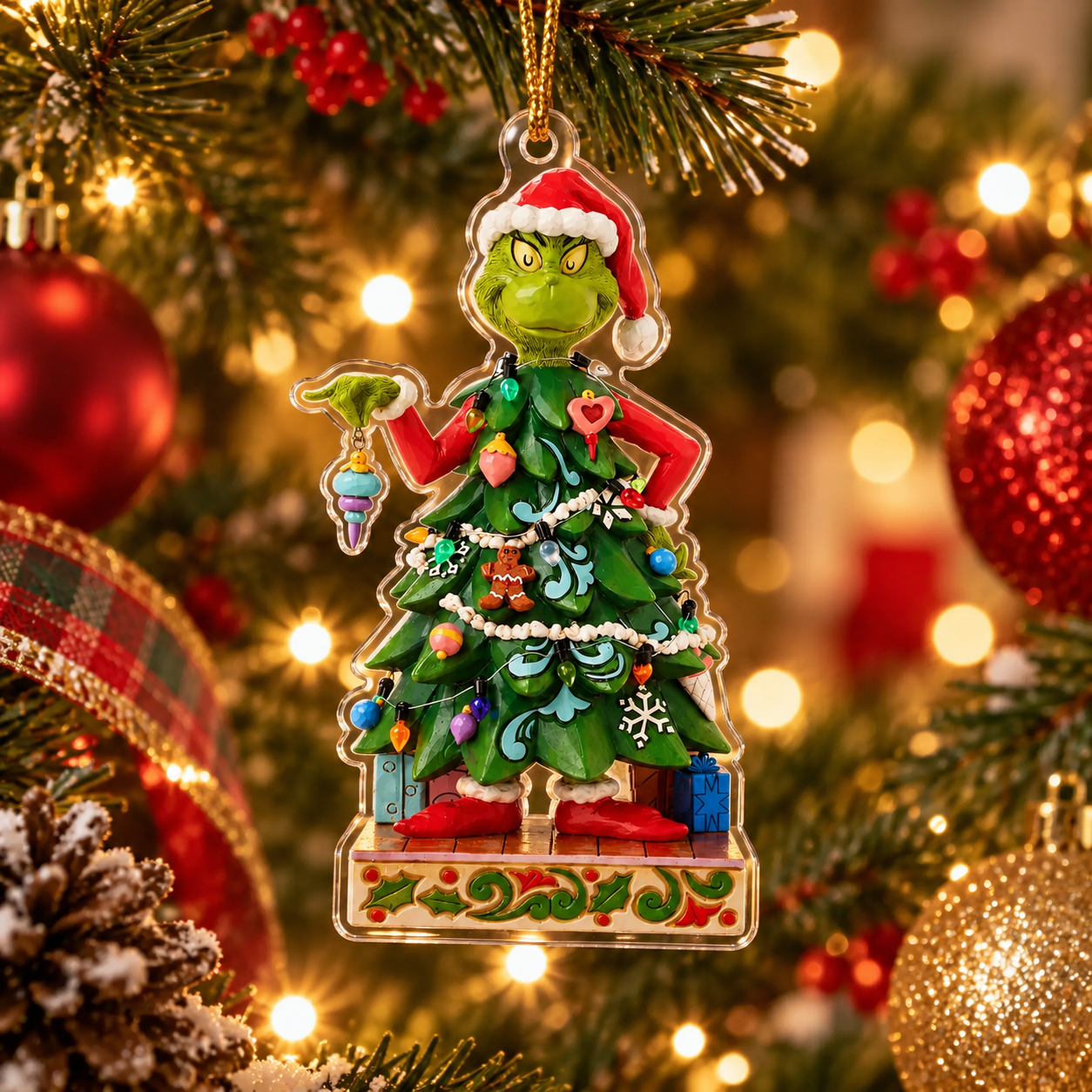 The Grinch Christmas Acrylic 2D Ornament, Funny Ladder Holiday Tree Decoration, Grinchmas Hanging Ornament, Christmas Gift