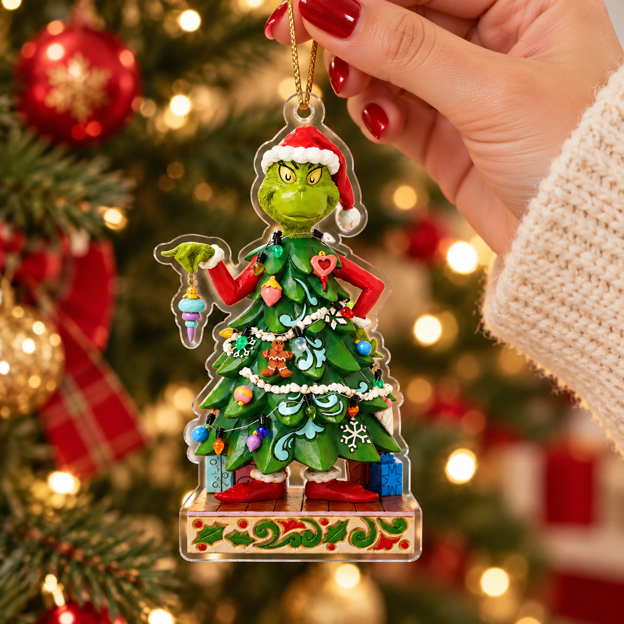 The Grinch Christmas Acrylic 2D Ornament, Funny Ladder Holiday Tree Decoration, Grinchmas Hanging Ornament, Christmas Gift