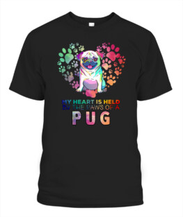 My heart is held by the paws of a Pug dog funny dog lover gifts graphic tee shirt