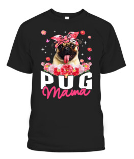 Pug Mama Flower Bandana Dog Lover Mothers Day T-Shirt