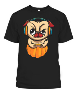 Punpkin Pug Gamer Thanksgiving Video Game Lover Funny Food T-Shirt