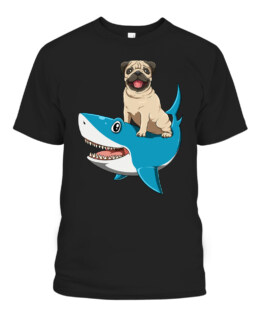 Pug Riding Shark Pug Dog Riding Shark Pug Lover Shark Lovers T-Shirt