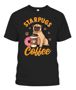 Starpugs Coffee Funny Pug Lover Owner Paw Print T-Shirt