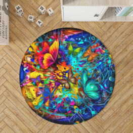 Colorful butterfly round carpet rug