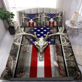 Hunting Deer American Flag Cotton Bed Sheets Spread Comforter Duvet Cover Bedding Sets