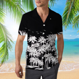 Palm Shirt, Palm Hawaiian Shirt, Black Palm Shirt