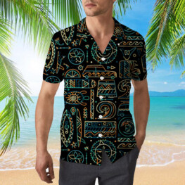 Black Hawaiian Feature Pattern Hawaiian Shirt