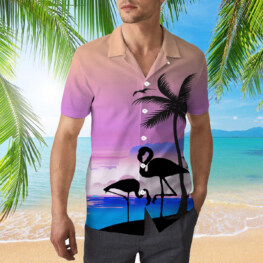 Flamingo In Sunset Hawaiian Shirt