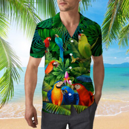 Colorful Parrot In Green Hawaiian Shirt