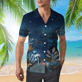 Colorful Night Floral In Blue Hawaiian Shirt