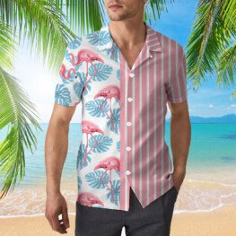 Flamingo And Pink Striped Hawaiian Shirt
