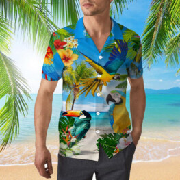 Parrot, Flower And Palm Hawaiian Shirt
