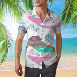 Mermaid Hawaiian Shirt, White Hawaiian Shirt, Summer Hawaiian Shirt