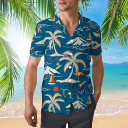 Blue Ocean And Coconut tree Hawaiian Shirt