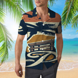 Hawaii Sureing Paradise Hawaiian Shirt, Navy Hawaiian Shirt, Summer Hawaiian Shirt