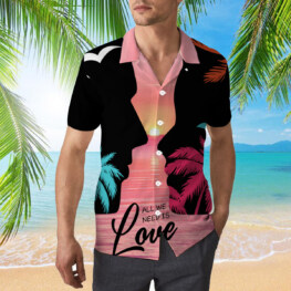 Palm Leaves In Pink and Black Hawaiian Shirt