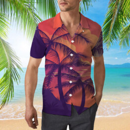 Palm Hawaiian Shirt, Coconut Tree Hawaiian Shirt, Sunset Hawaiian Shirt