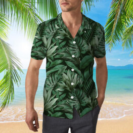 Green Leaf Shirt, Palm Shirt, Black Hawaiian Shirt