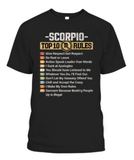 Zodiac Sign Funny Top 10 Rules Of Scorpio Graphic T-Shirts, Hoodie, Sweatshirt, Adult Size S-5XL