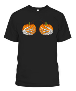 Skeleton Hands Holding Pumpkins Boobs Funny Adult Halloween