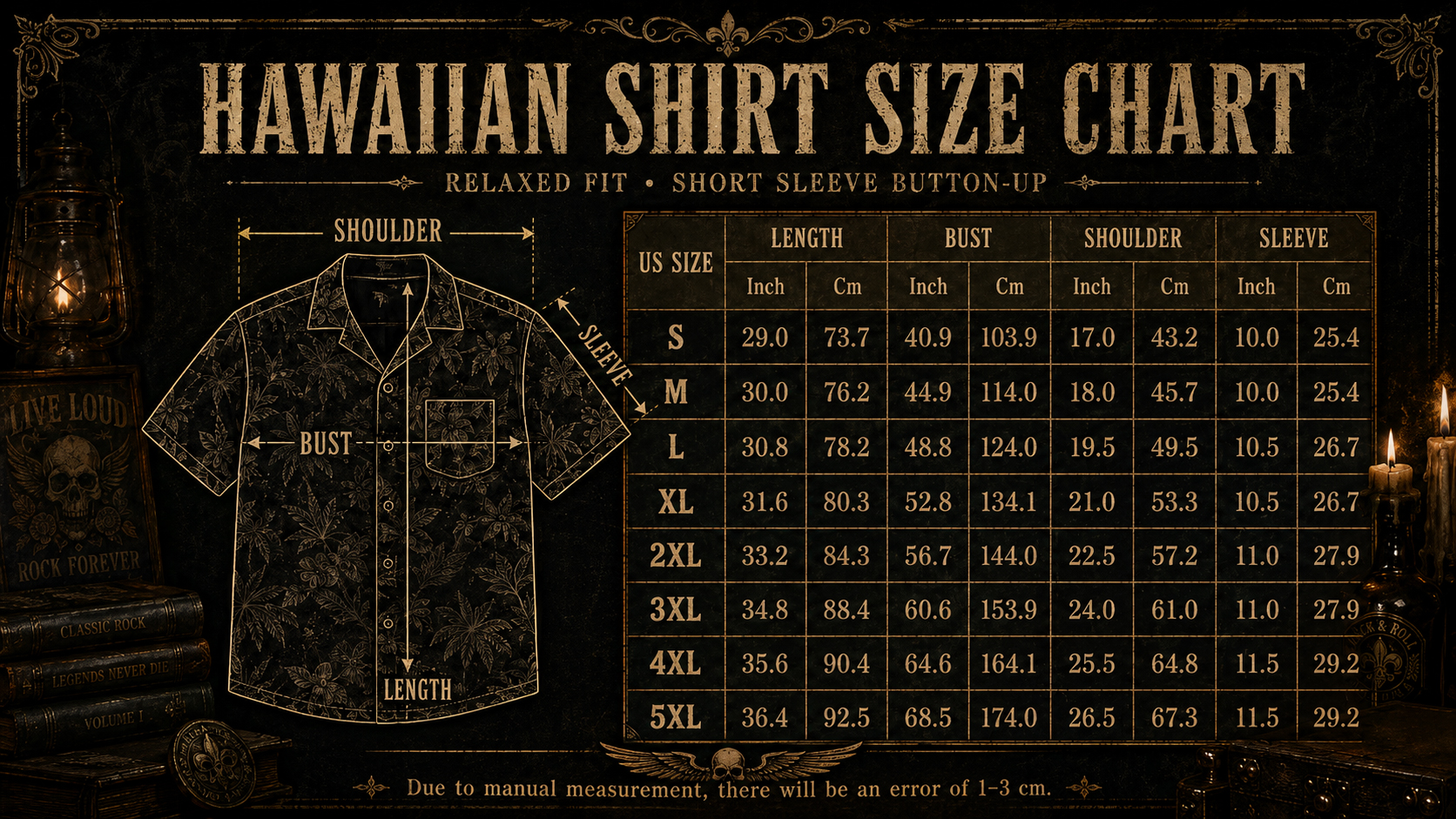 Hawaiian shirt size chart