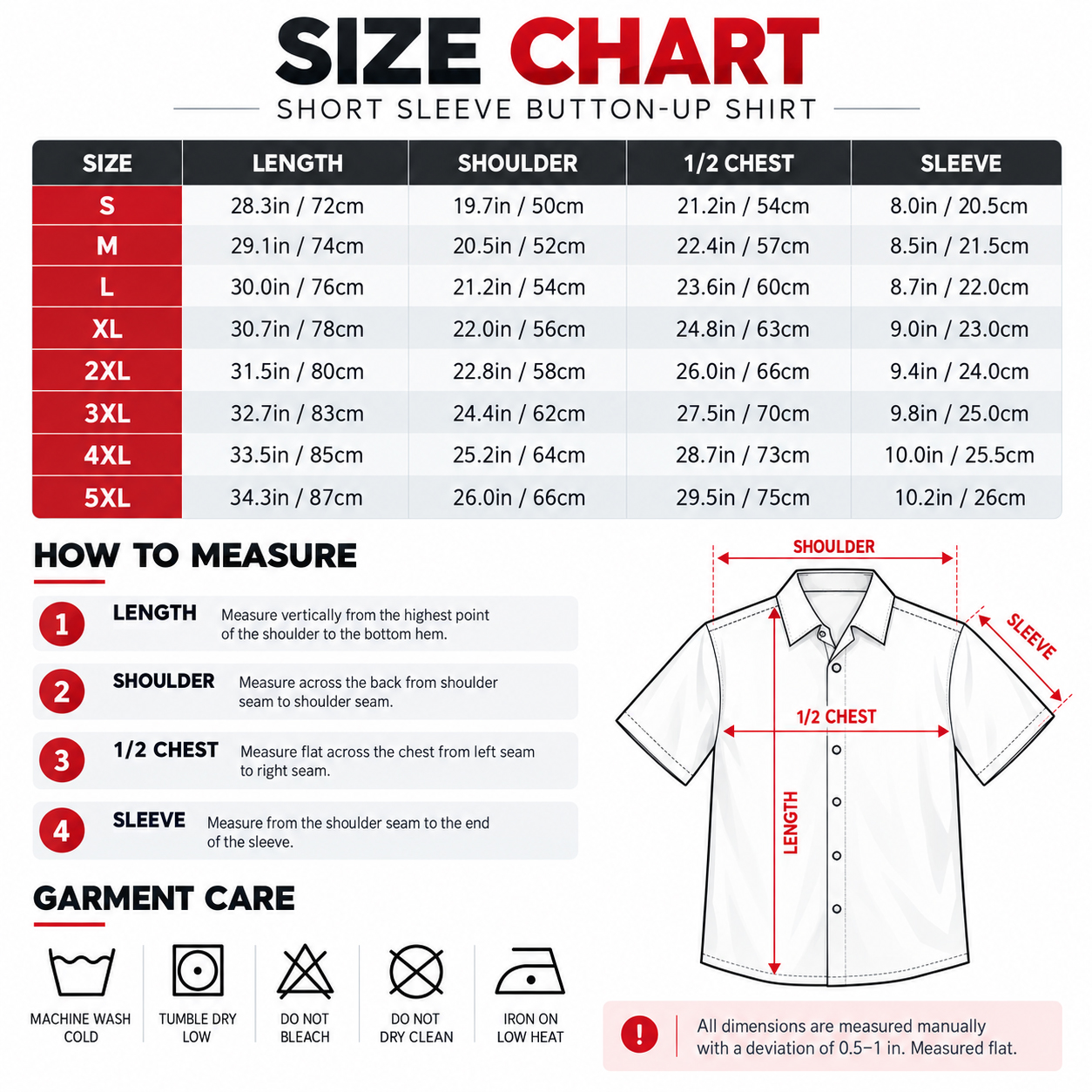Hawaiian Shirt Size Chart