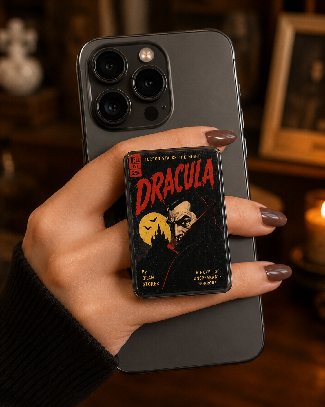Vintage Horror Mini Book Phone Grip Set – Dracula, Frankenstein & Sleepy Hollow Gothic Reader Gift