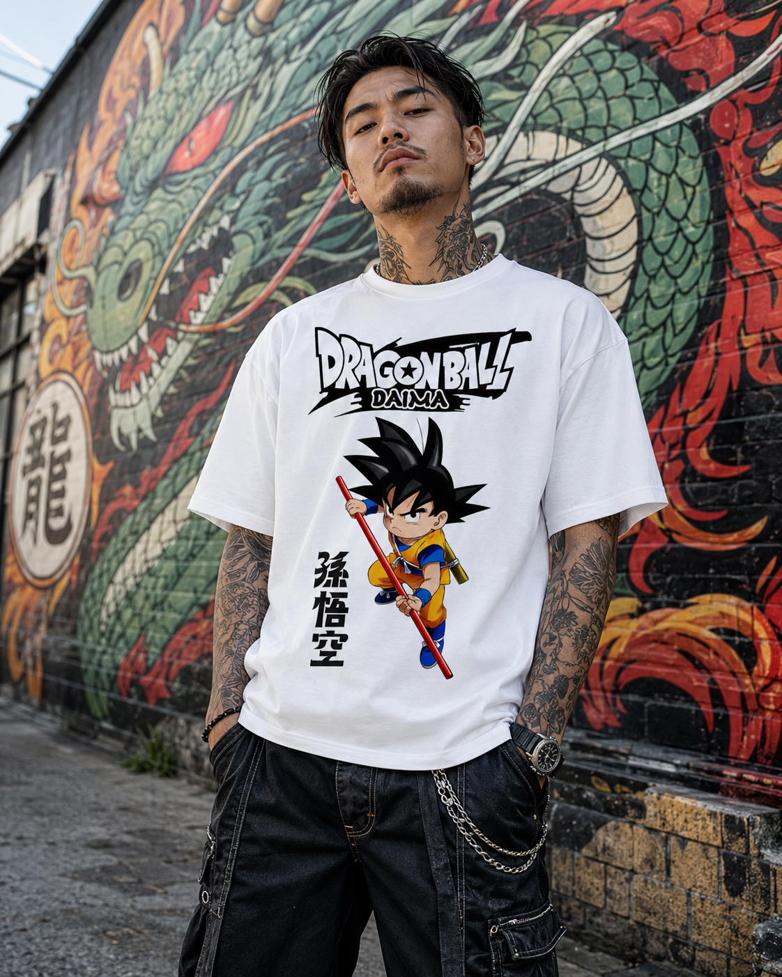 White Unisex Anime Graphic Tee  Kid Goku Kanji T-Shirt