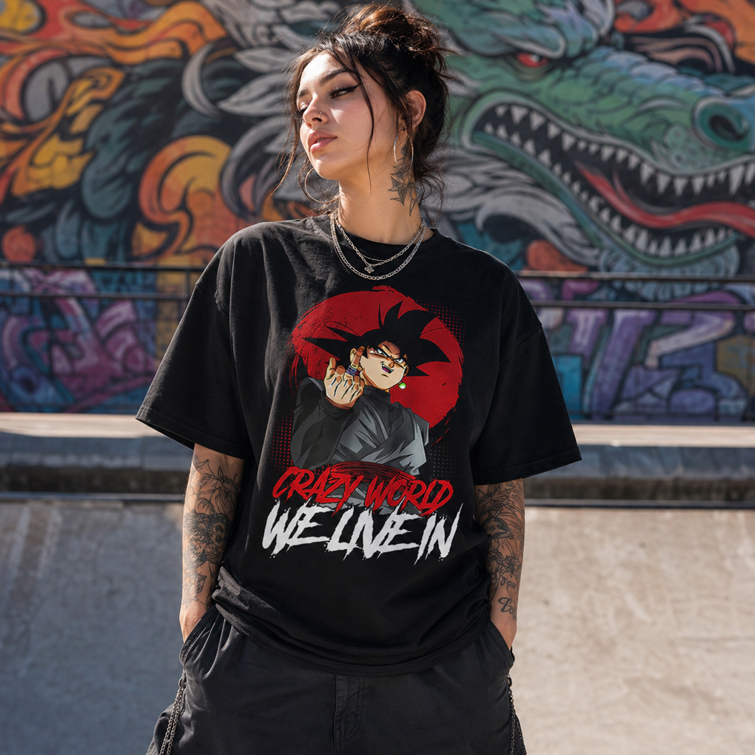 Goku Black Crazy World Graphic T-Shirt, Oversized Unisex Anime Tee