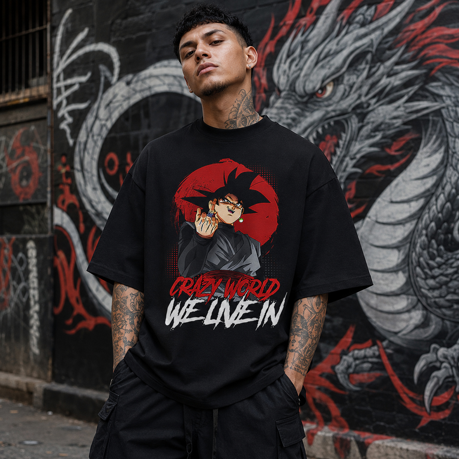 Goku Black Crazy World Graphic T-Shirt, Oversized Unisex Anime Tee
