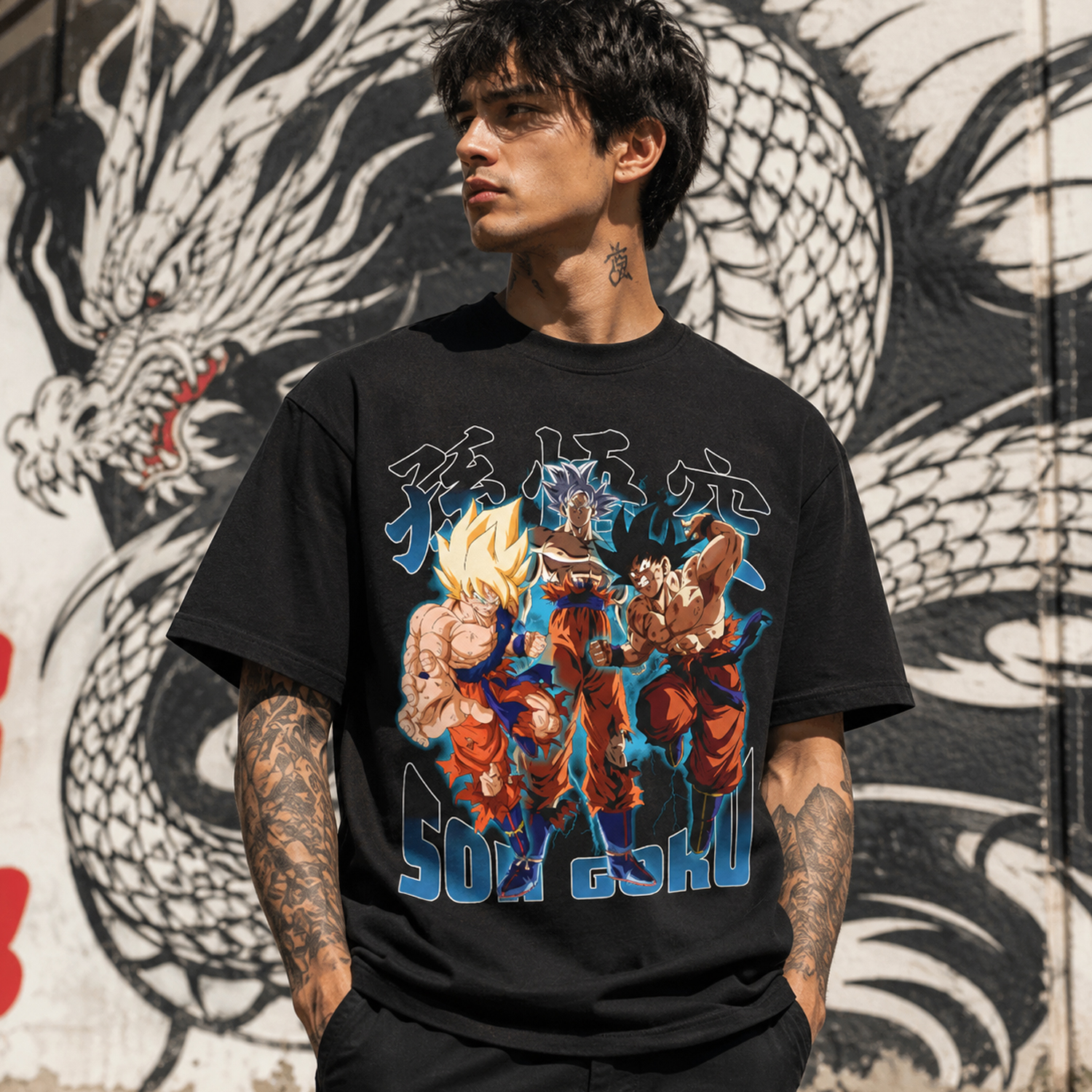 Dragon Ball Son Goku Forms T-Shirt, Black Anime Graphic Streetwear Tee