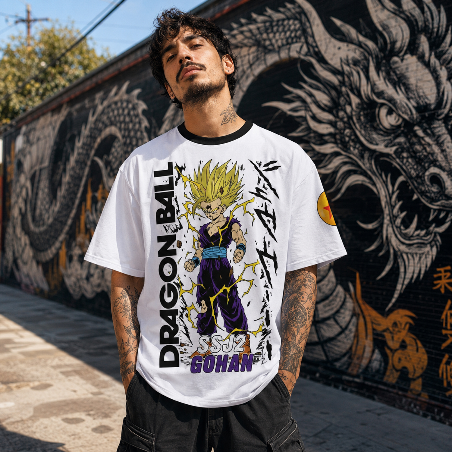 Gohan Super Saiyan 2 Shirt, Dragon Ball Manga Panel Graphic Tee, Front and Back Anime T-Shirt