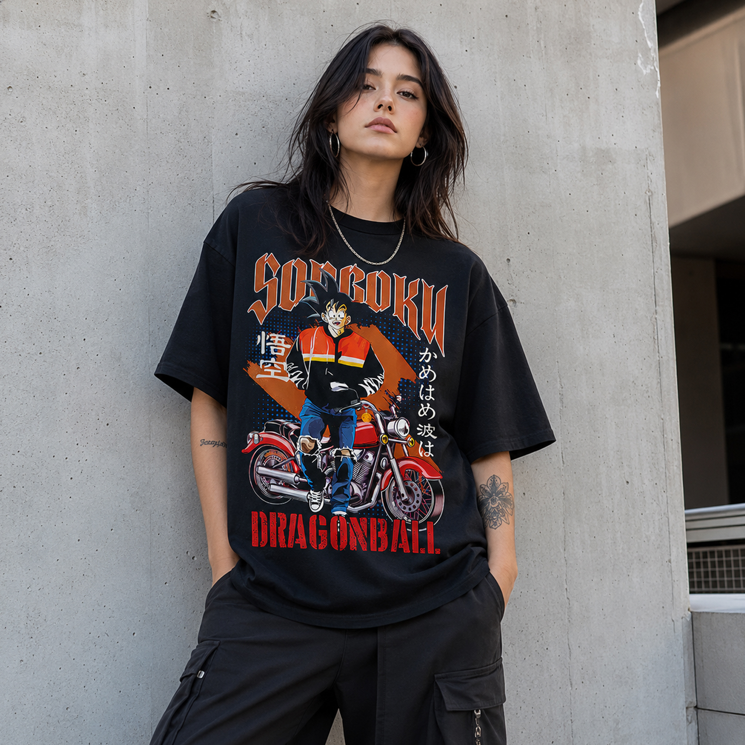 Goku Biker Graphic T-Shirt, Retro Anime Motorcycle Tee, Unisex Black Streetwear Shirt