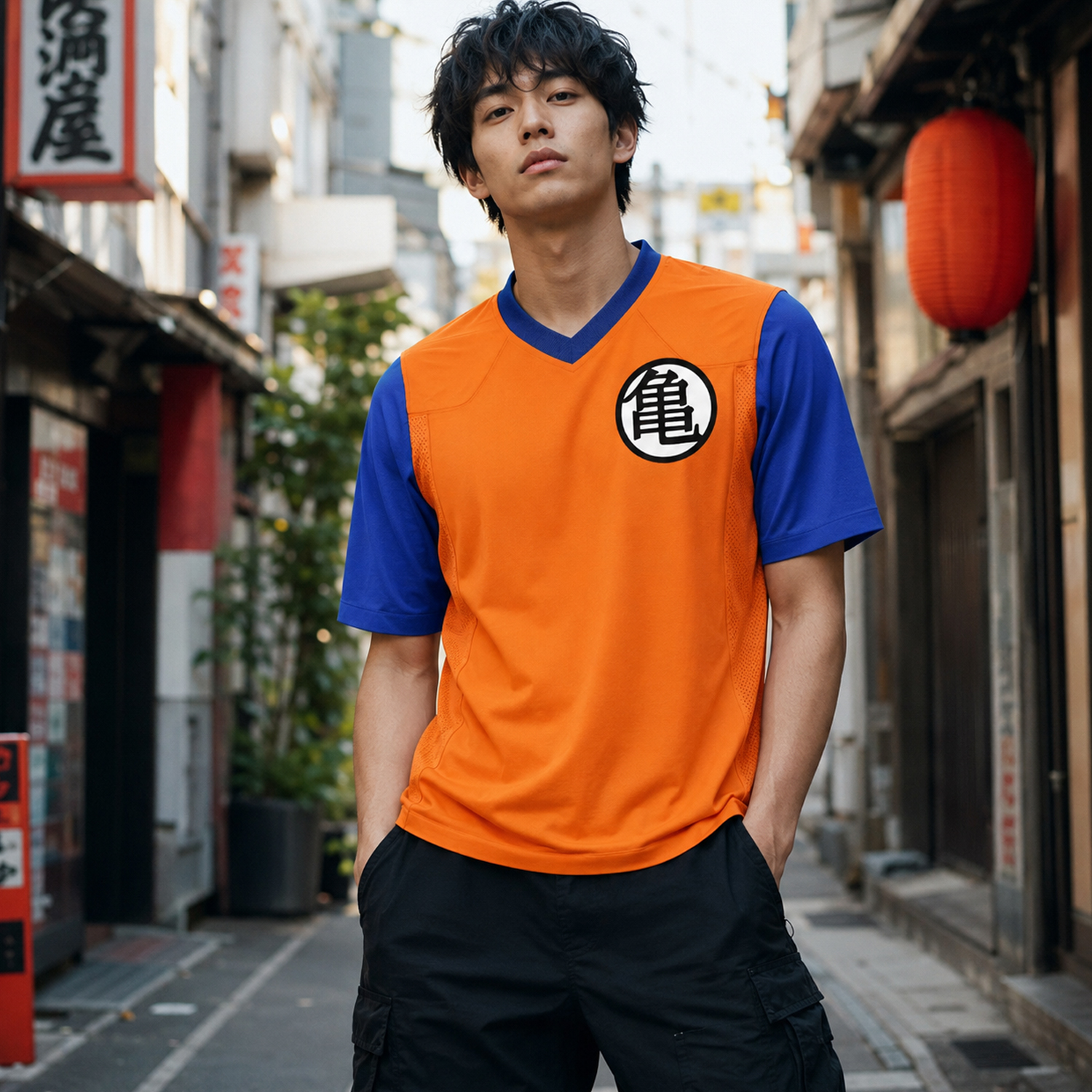 Retro Anime Training Jersey, Orange and Blue Turtle Symbol Shirt, Unisex Athletic Streetwear Top