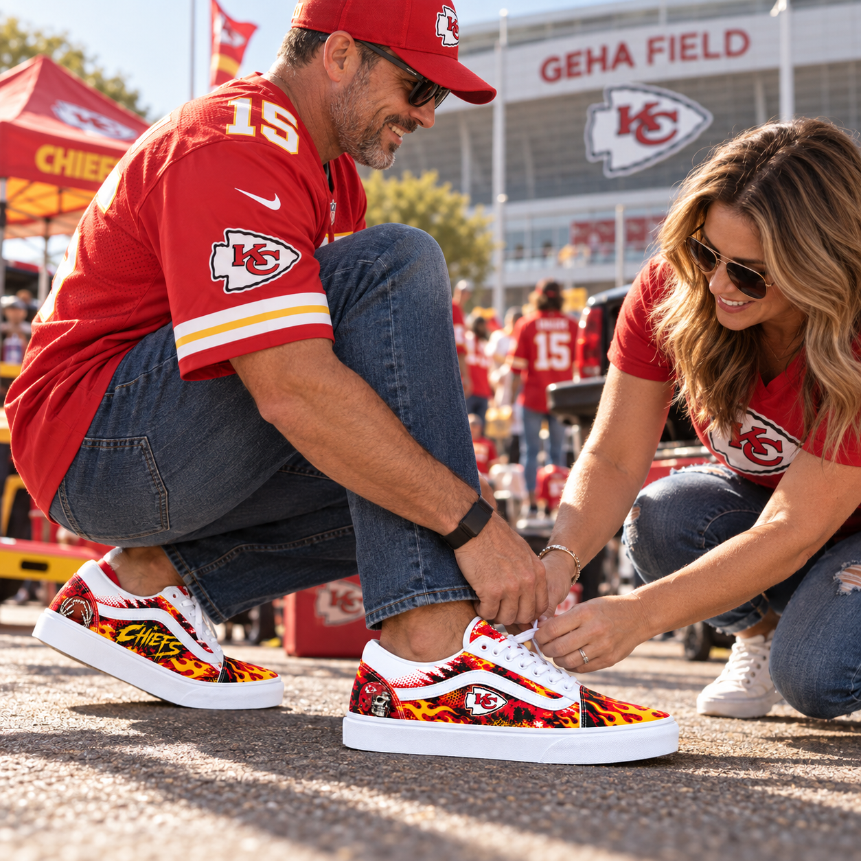 Kansas City Chiefs | Chiefs Kingdom Flame Fire Football Low Top Canvas Shoes