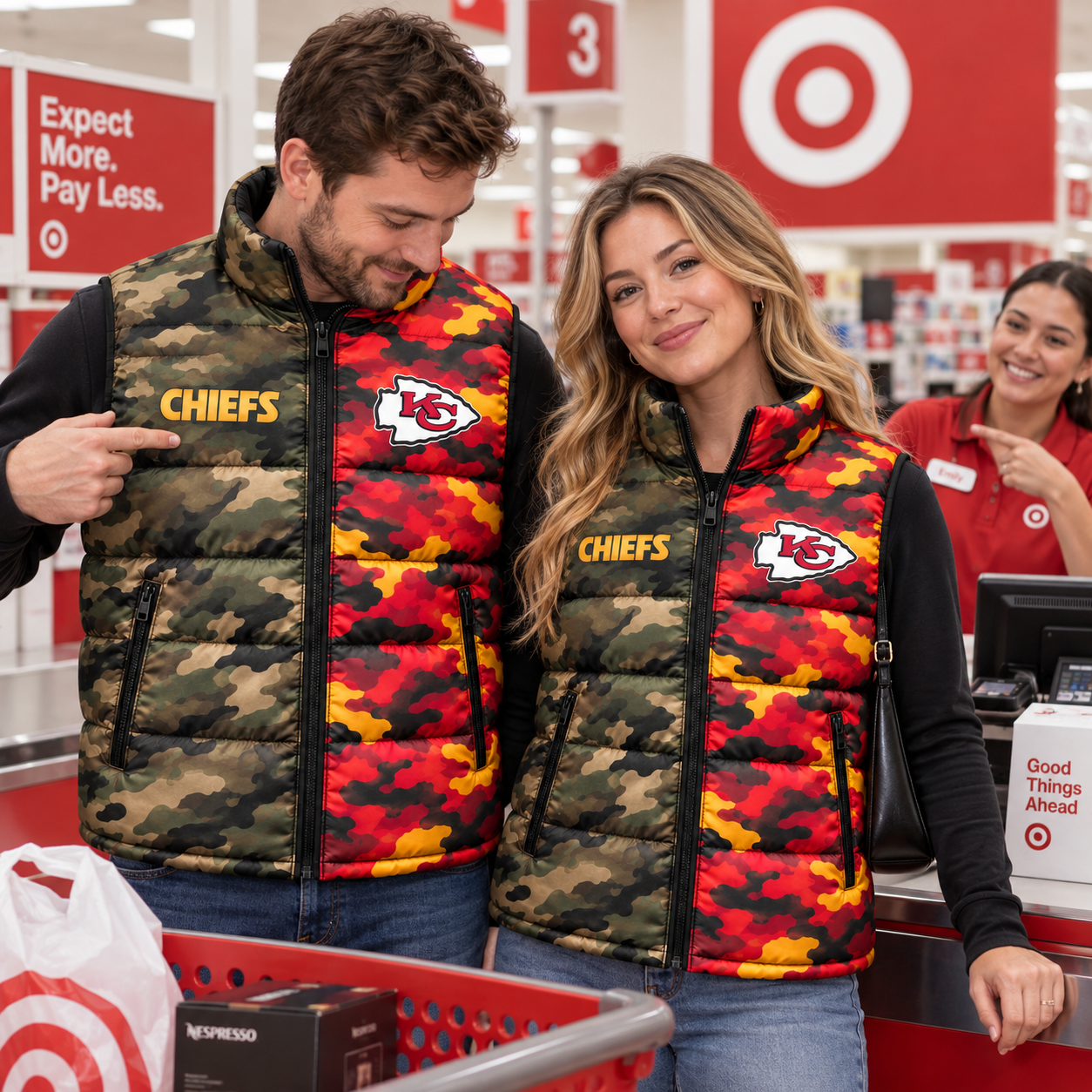 Kansas City Chiefs | Split Half Camouflage Unisex Men Women Winter Down Puffer Vest Jacket