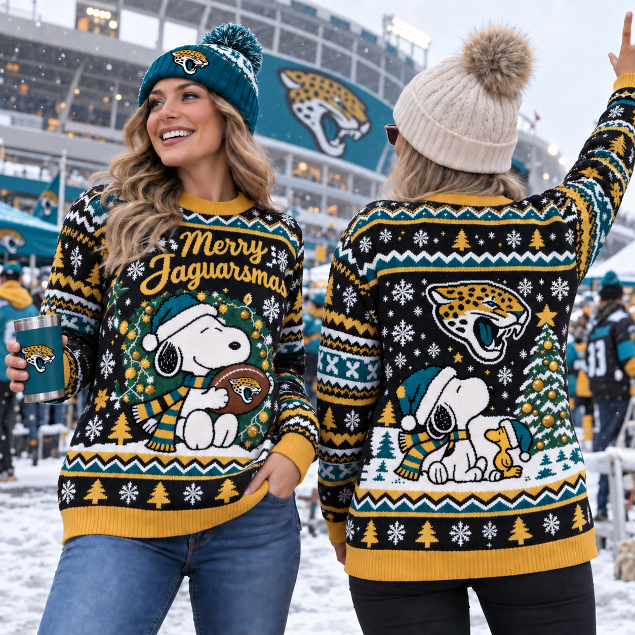 Jacksonville Jaguars Ugly Christmas Sweater, JAX Holiday Snowflake Knit, Football Fan Gift